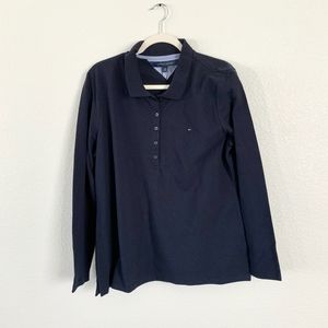 Free People Blue Long Sleeve Polo Top